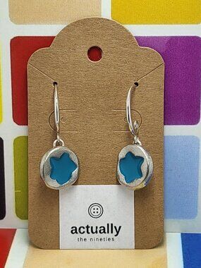 Earrings with vintage Todd Oldham Buttons 90s silver tone